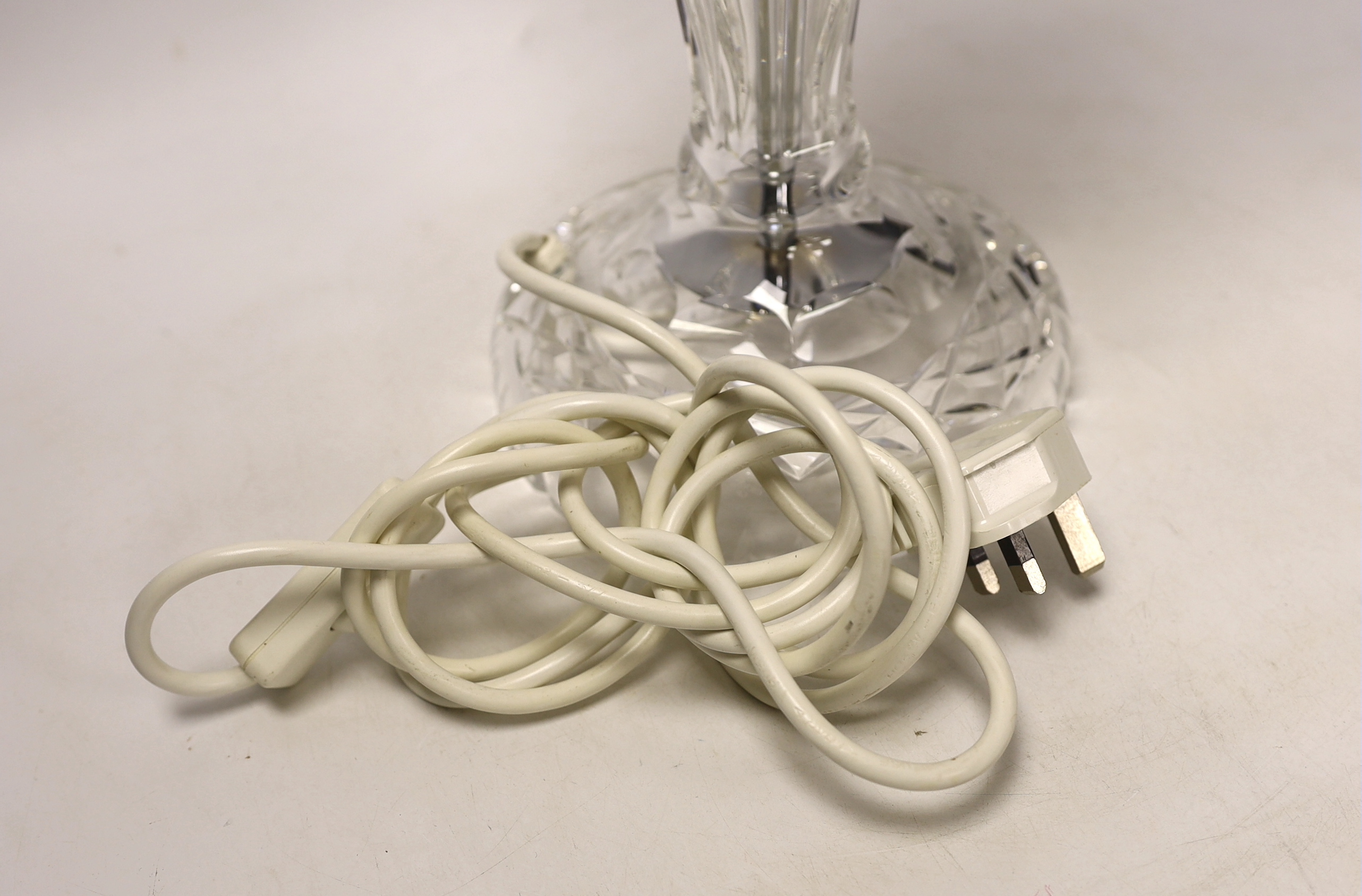 A Waterford cut glass table lamp and shade , 56cm high
